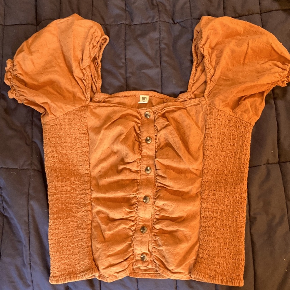 Puff Sleeve Button Up Crop Top